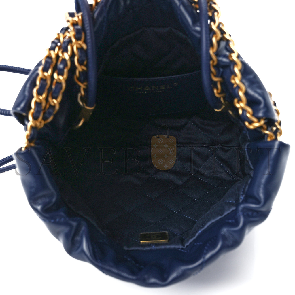 Ch*el master shiny calfskin quilted mini Ch*el 22 navy blue (20*19*6cm)
